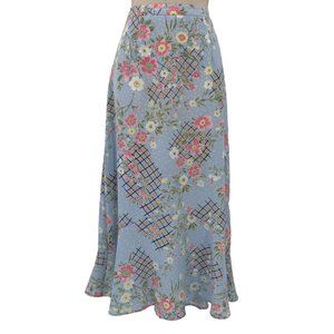 Sag Harbor Womens Light Blue Floral Ruffle Hem Elastic Waist Zip Maxi Skirt 10P